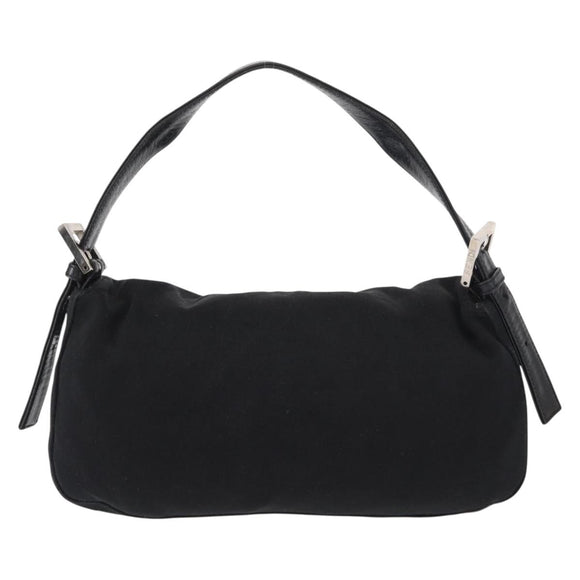 FENDI Mamma Baguette Shoulder Bag Nylon Black Silver Auth 155392