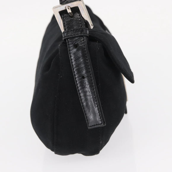 FENDI Mamma Baguette Shoulder Bag Nylon Black Silver Auth 155392