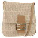 FENDI Zucchino Canvas Mamma Baguette Shoulder Bag Beige Silver Auth 155393-1