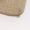 FENDI Zucchino Canvas Mamma Baguette Shoulder Bag Beige Silver Auth 155393-14