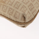 FENDI Zucchino Canvas Mamma Baguette Shoulder Bag Beige Silver Auth 155393-15