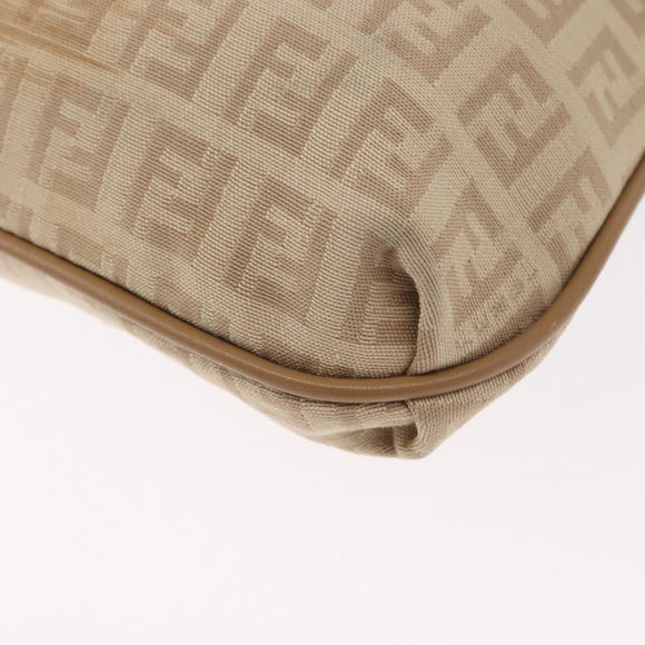 FENDI Zucchino Canvas Mamma Baguette Shoulder Bag Beige Silver Auth 155393