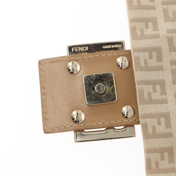 FENDI Zucchino Canvas Mamma Baguette Shoulder Bag Beige Silver Auth 155393
