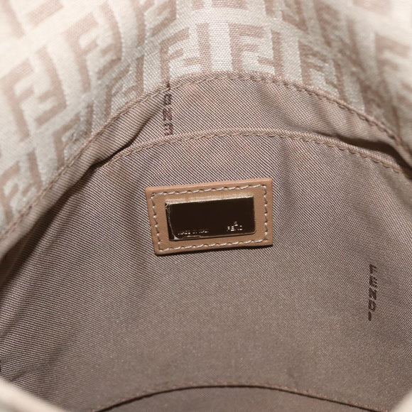 FENDI Zucchino Canvas Mamma Baguette Shoulder Bag Beige Silver Auth 155393