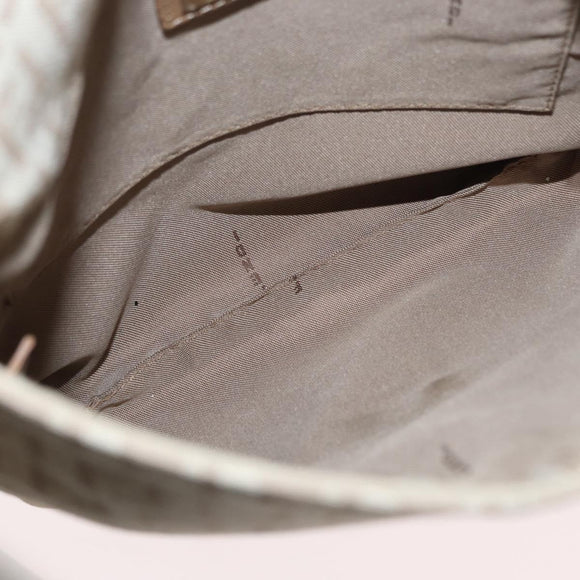 FENDI Zucchino Canvas Mamma Baguette Shoulder Bag Beige Silver Auth 155393