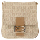 FENDI Zucchino Canvas Mamma Baguette Shoulder Bag Beige Silver Auth 155393-13