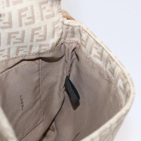 FENDI Zucchino Canvas Mamma Baguette Shoulder Bag Beige Silver Auth 155393