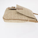 FENDI Zucchino Canvas Mamma Baguette Shoulder Bag Beige Silver Auth 155393-3