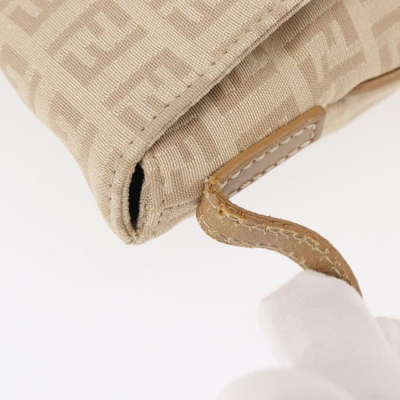 FENDI Zucchino Canvas Mamma Baguette Shoulder Bag Beige Silver Auth 155393