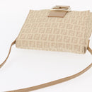 FENDI Zucchino Canvas Mamma Baguette Shoulder Bag Beige Silver Auth 155393-7