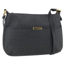 FENDI Zucchino Canvas Shoulder Bag PVC Black Gold Auth 155394-1
