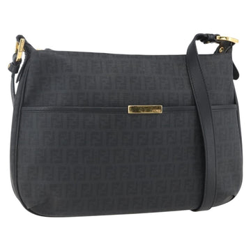 FENDI Zucchino Canvas Shoulder Bag PVC Black Gold Auth 155394