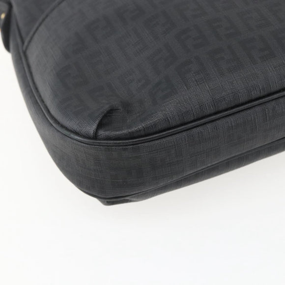 FENDI Zucchino Canvas Shoulder Bag PVC Black Gold Auth 155394