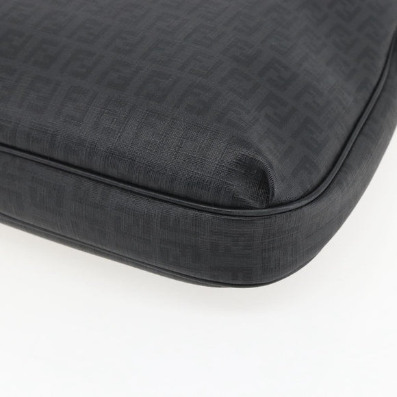 FENDI Zucchino Canvas Shoulder Bag PVC Black Gold Auth 155394