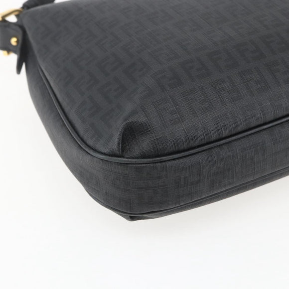 FENDI Zucchino Canvas Shoulder Bag PVC Black Gold Auth 155394