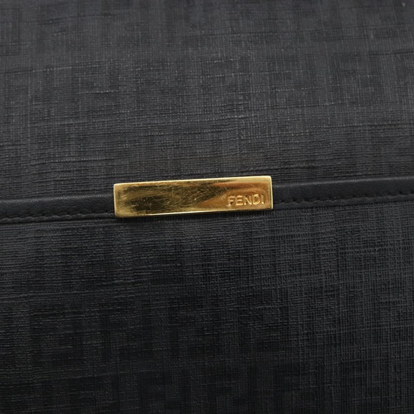 FENDI Zucchino Canvas Shoulder Bag PVC Black Gold Auth 155394