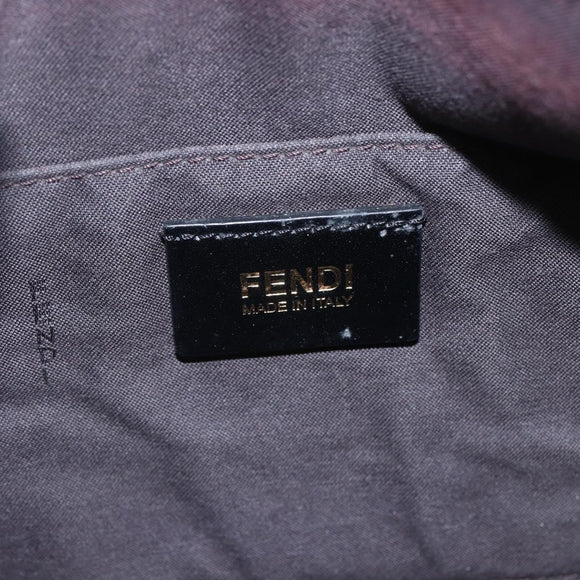 FENDI Zucchino Canvas Shoulder Bag PVC Black Gold Auth 155394