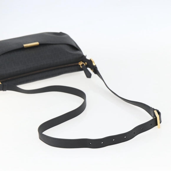FENDI Zucchino Canvas Shoulder Bag PVC Black Gold Auth 155394