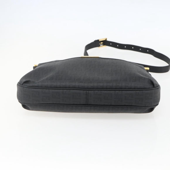 FENDI Zucchino Canvas Shoulder Bag PVC Black Gold Auth 155394