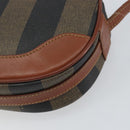 FENDI Pecan Canvas Shoulder Bag PVC Black Brown gold Auth 155395-9