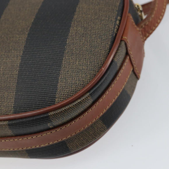 FENDI Pecan Canvas Shoulder Bag PVC Black Brown gold Auth 155395