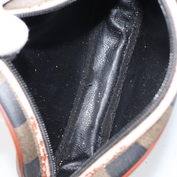 FENDI Pecan Canvas Shoulder Bag PVC Black Brown gold Auth 155395