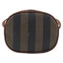 FENDI Pecan Canvas Shoulder Bag PVC Black Brown gold Auth 155395-2