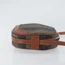 FENDI Pecan Canvas Shoulder Bag PVC Black Brown gold Auth 155395-3