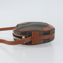 FENDI Pecan Canvas Shoulder Bag PVC Black Brown gold Auth 155395-4