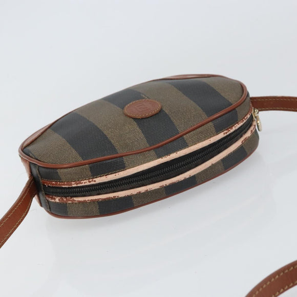 FENDI Pecan Canvas Shoulder Bag PVC Black Brown gold Auth 155395