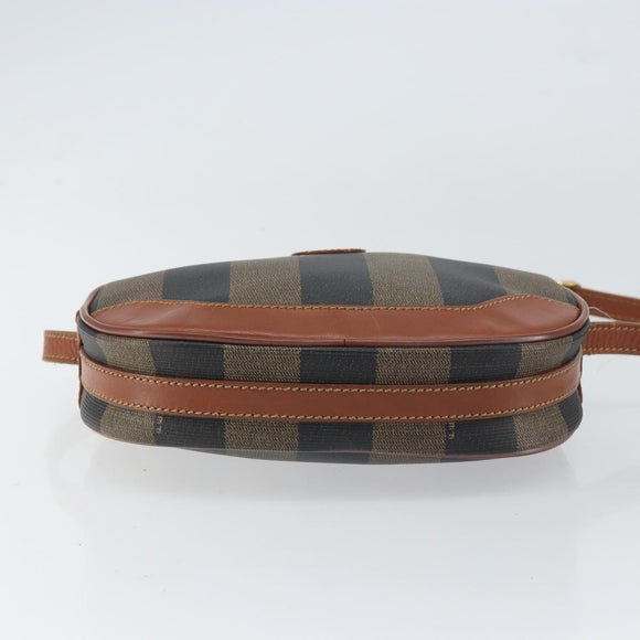 FENDI Pecan Canvas Shoulder Bag PVC Black Brown gold Auth 155395