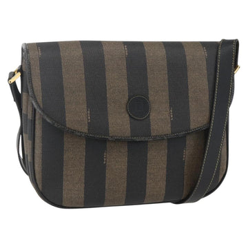 FENDI Pecan Canvas Shoulder Bag PVC Black Brown gold Auth 155396
