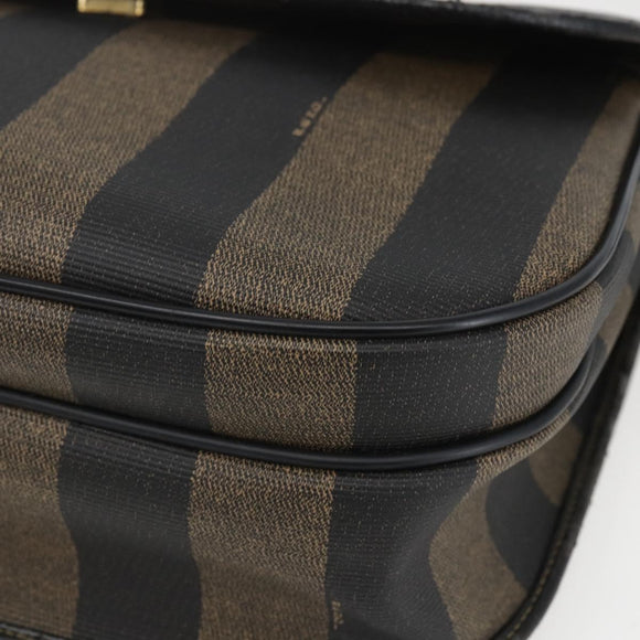 FENDI Pecan Canvas Shoulder Bag PVC Black Brown gold Auth 155396