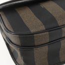 FENDI Pecan Canvas Shoulder Bag PVC Black Brown gold Auth 155396-15