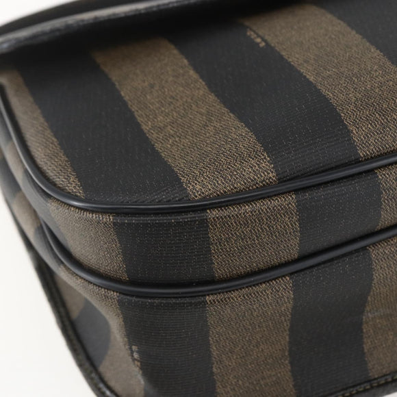 FENDI Pecan Canvas Shoulder Bag PVC Black Brown gold Auth 155396
