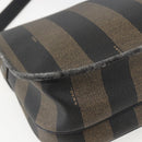 FENDI Pecan Canvas Shoulder Bag PVC Black Brown gold Auth 155396-9