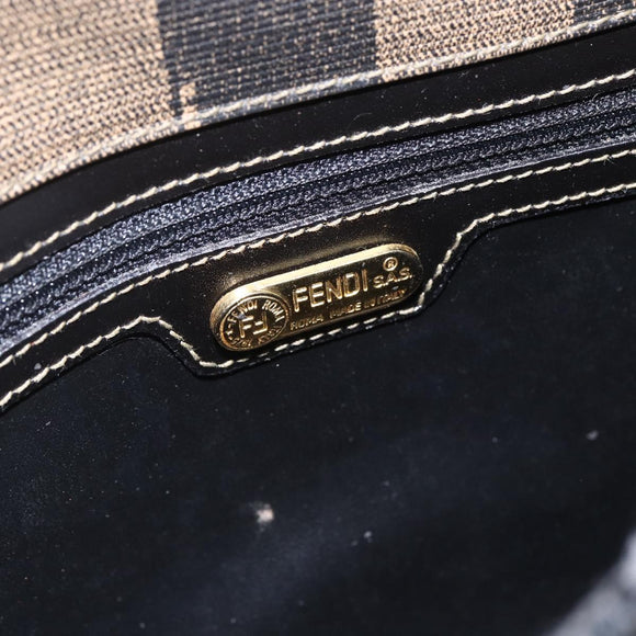 FENDI Pecan Canvas Shoulder Bag PVC Black Brown gold Auth 155396
