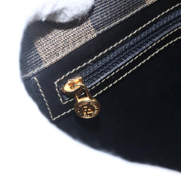 FENDI Pecan Canvas Shoulder Bag PVC Black Brown gold Auth 155396