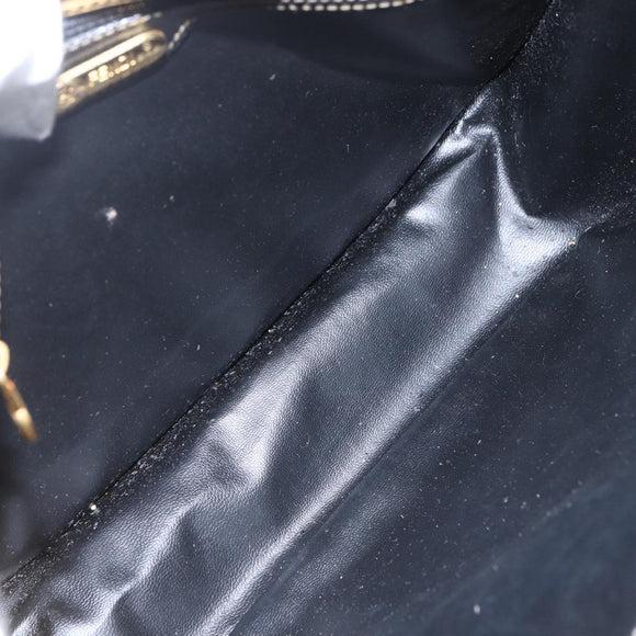 FENDI Pecan Canvas Shoulder Bag PVC Black Brown gold Auth 155396