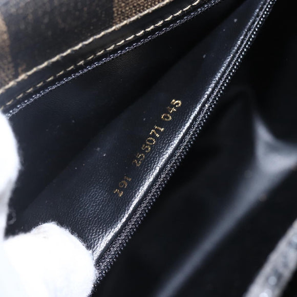 FENDI Pecan Canvas Shoulder Bag PVC Black Brown gold Auth 155396