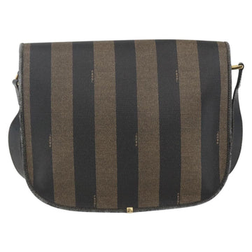 FENDI Pecan Canvas Shoulder Bag PVC Black Brown gold Auth 155396 - 0