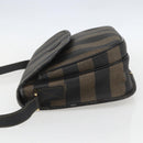 FENDI Pecan Canvas Shoulder Bag PVC Black Brown gold Auth 155396-3