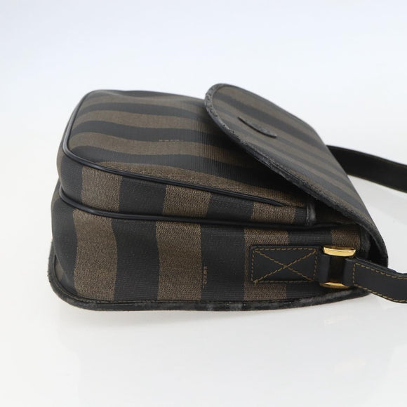 FENDI Pecan Canvas Shoulder Bag PVC Black Brown gold Auth 155396