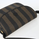FENDI Pecan Canvas Shoulder Bag PVC Black Brown gold Auth 155396-6