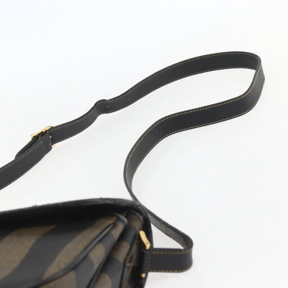FENDI Pecan Canvas Shoulder Bag PVC Black Brown gold Auth 155396