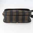 FENDI Pecan Canvas Shoulder Bag PVC Black Brown gold Auth 155396-5