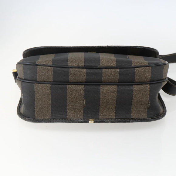 FENDI Pecan Canvas Shoulder Bag PVC Black Brown gold Auth 155396