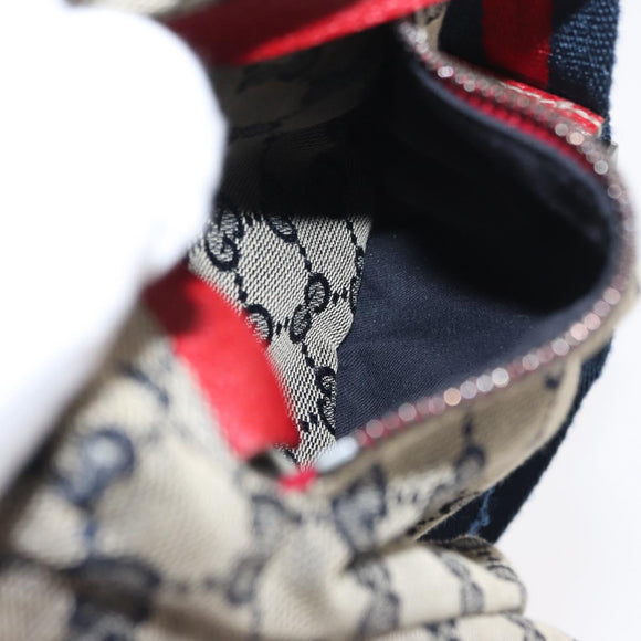 GUCCI GG Canvas Sherry Line Waist bag Red Navy 28566 Auth 155397