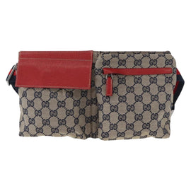 GUCCI GG Canvas Sherry Line Waist bag Red Navy 28566 Auth 155397 - 0