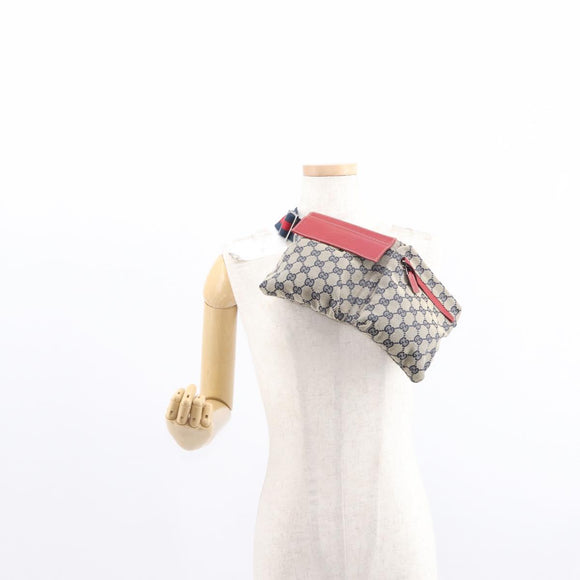 GUCCI GG Canvas Sherry Line Waist bag Red Navy 28566 Auth 155397